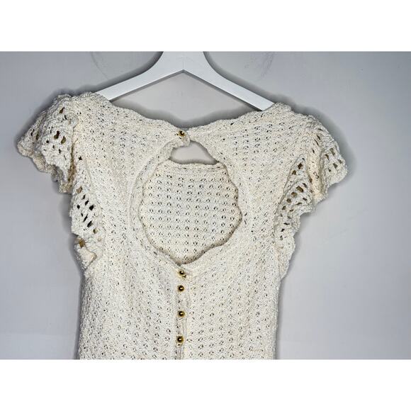 By Anthropologie Flutter-Sleeve Crochet Peplum Sweater Top Cream Women's Small - Picture 9 of 13